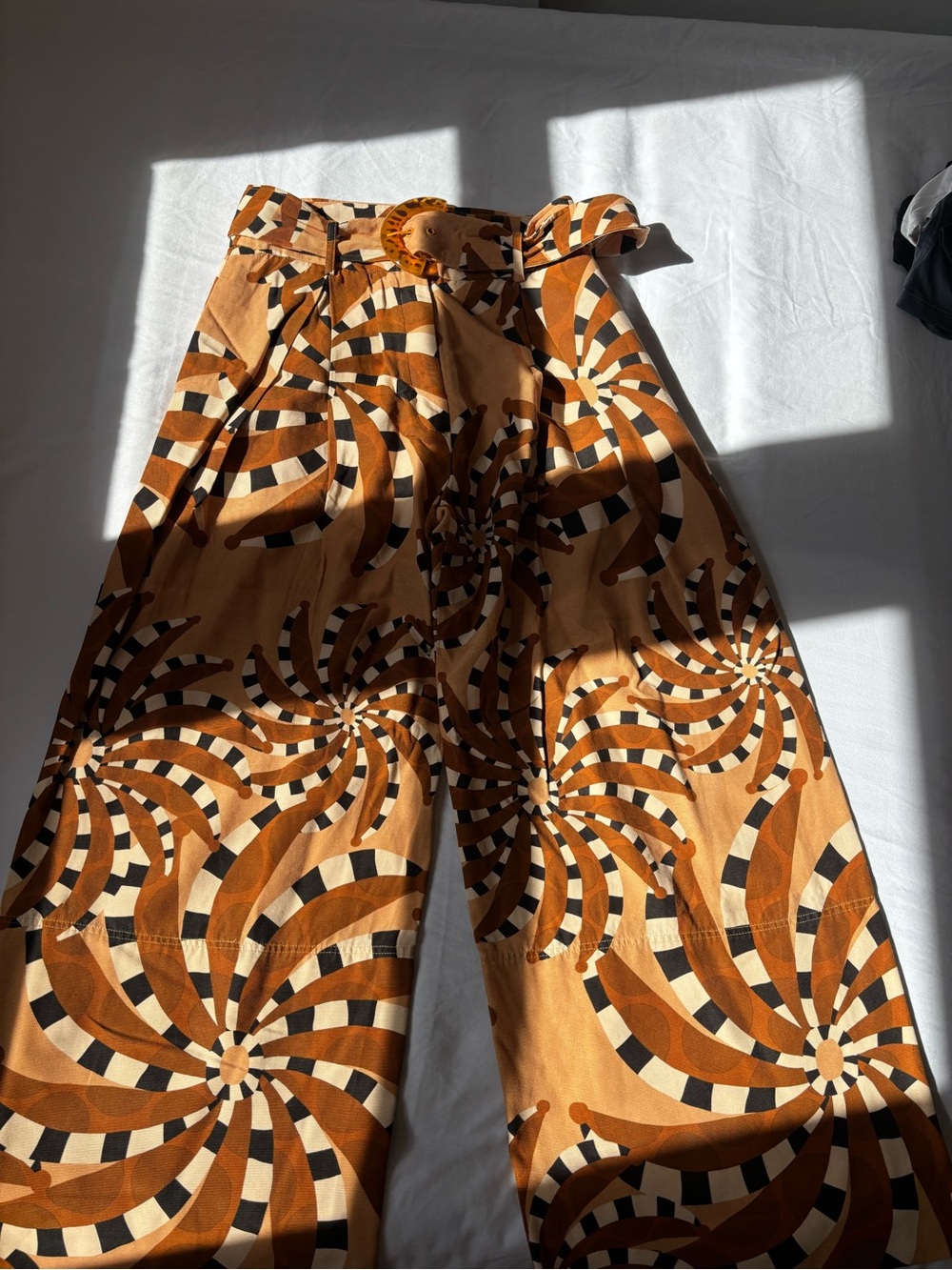 FARM Rio Brown, Black & Cream Swirl Wide-Leg Paperbag Pants